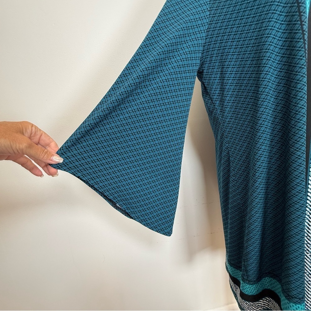 Alfani Tunic Top Faux Leather Trim Keyhole Neckline Striped Women’s Size Large - Picture 7 of 9